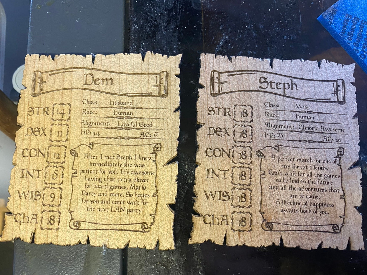 Customizable D&D Character Sheet Wooden Coasters