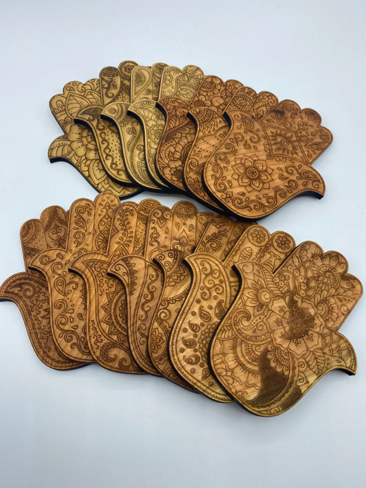 Hamsa Hand of Fatima Evil Eye Wooden Coasters